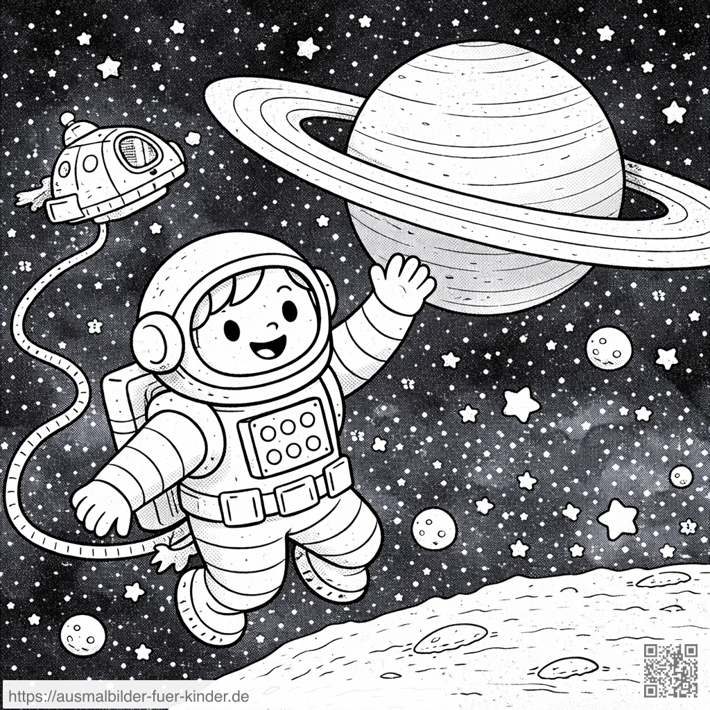 Astronaut im Weltraum mit Raumschiff - Ausmalbild
