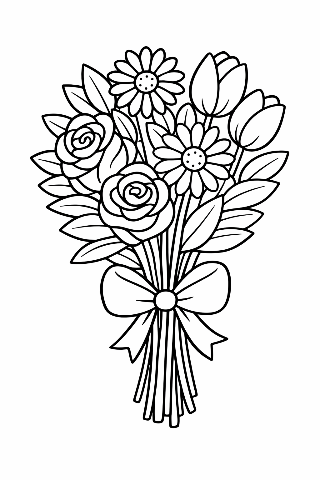 Blumenstrauß mit Schleifenband - Ausmalbild