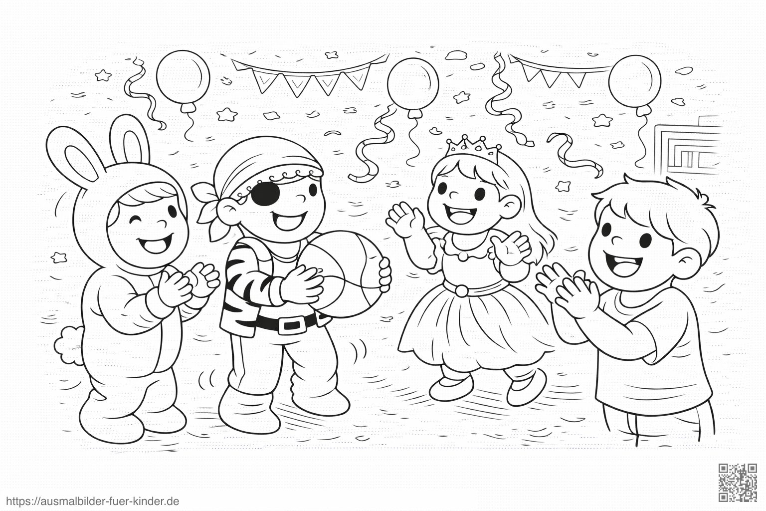 Faschingspaß mit Pirat und Freunden - Ausmalbild