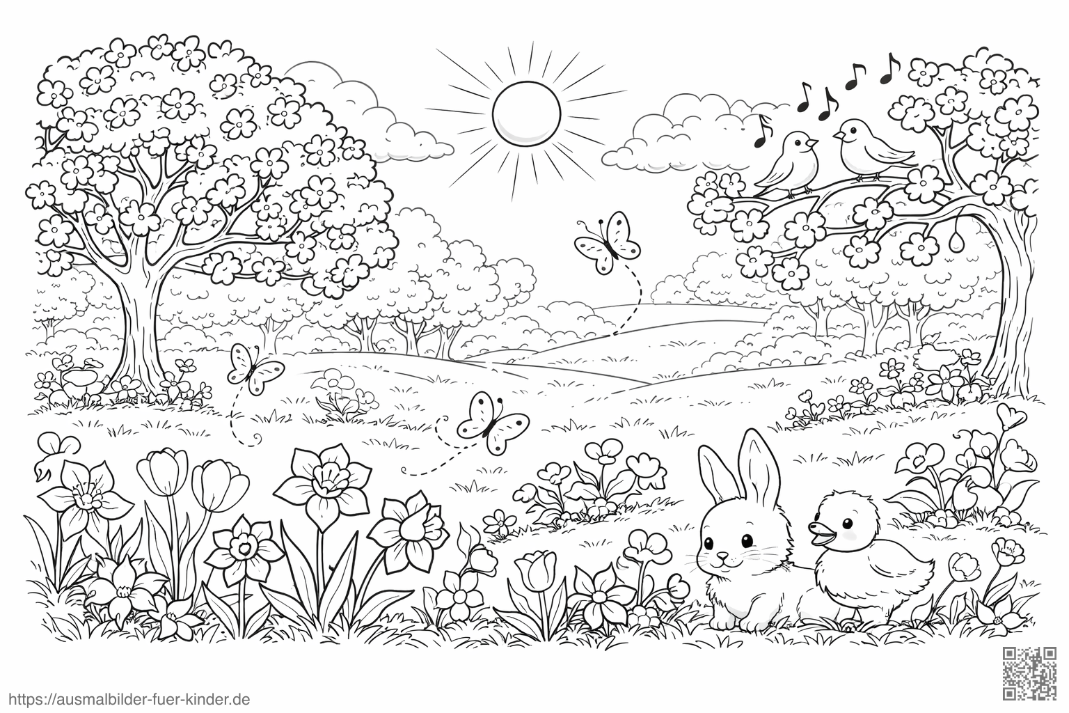Frühlingswiese - Ausmalbild