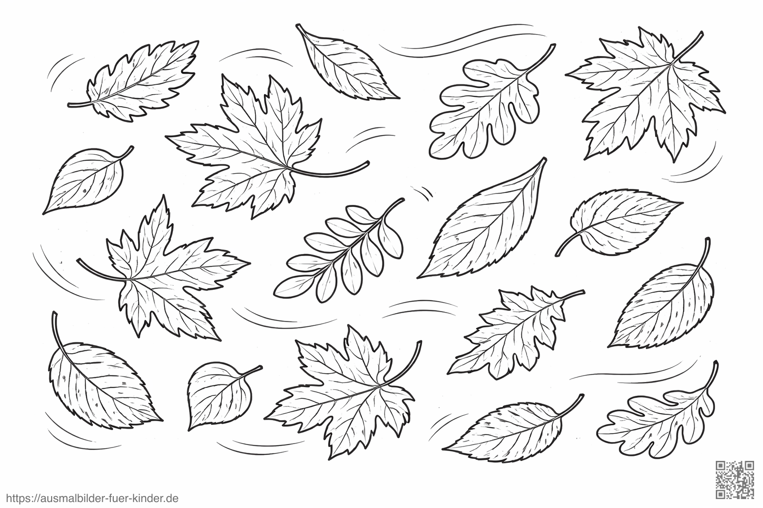 Herbstblätter im Wind - Ausmalbild