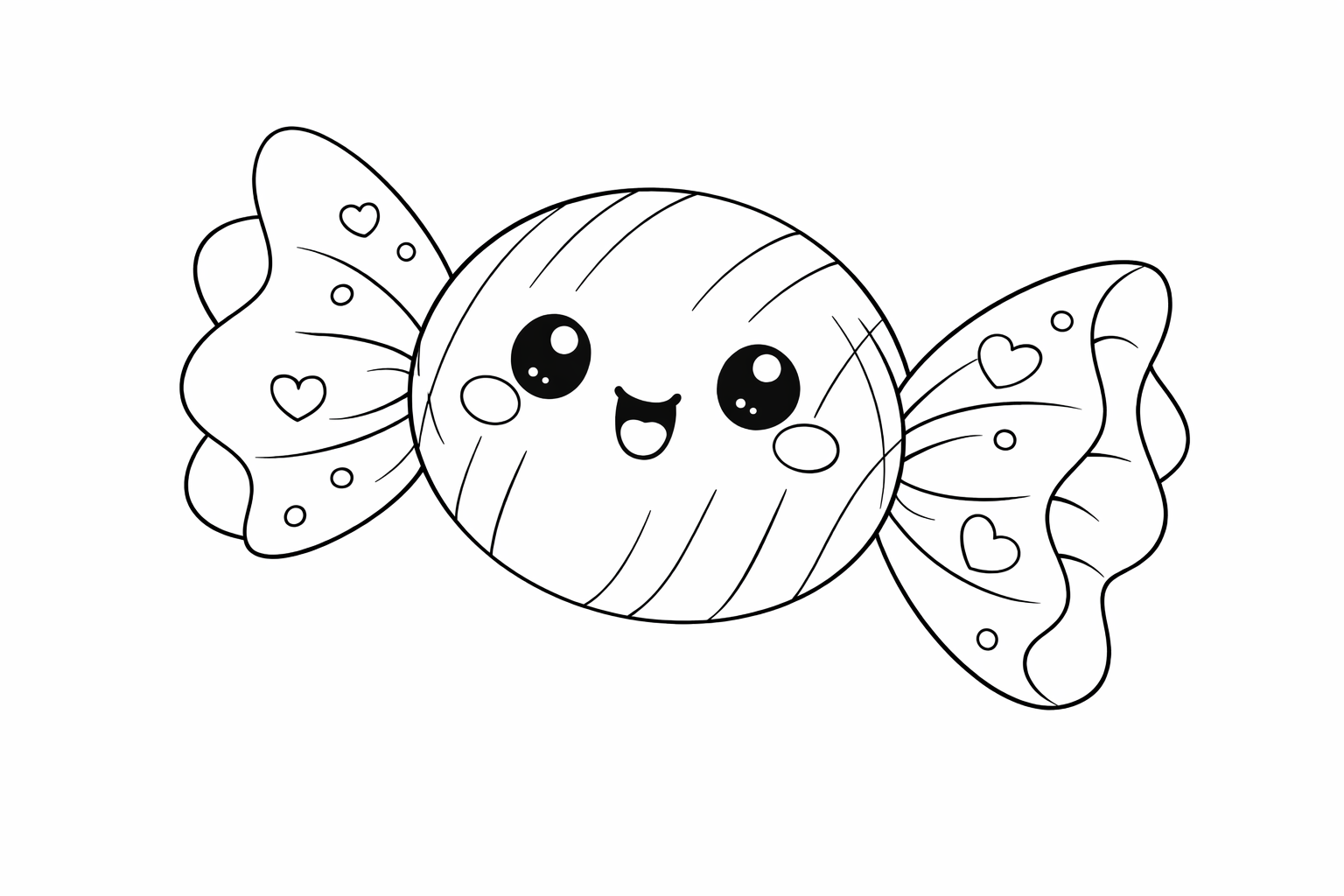 Kawaii Bonbon mit niedlichem Gesicht - Ausmalbild