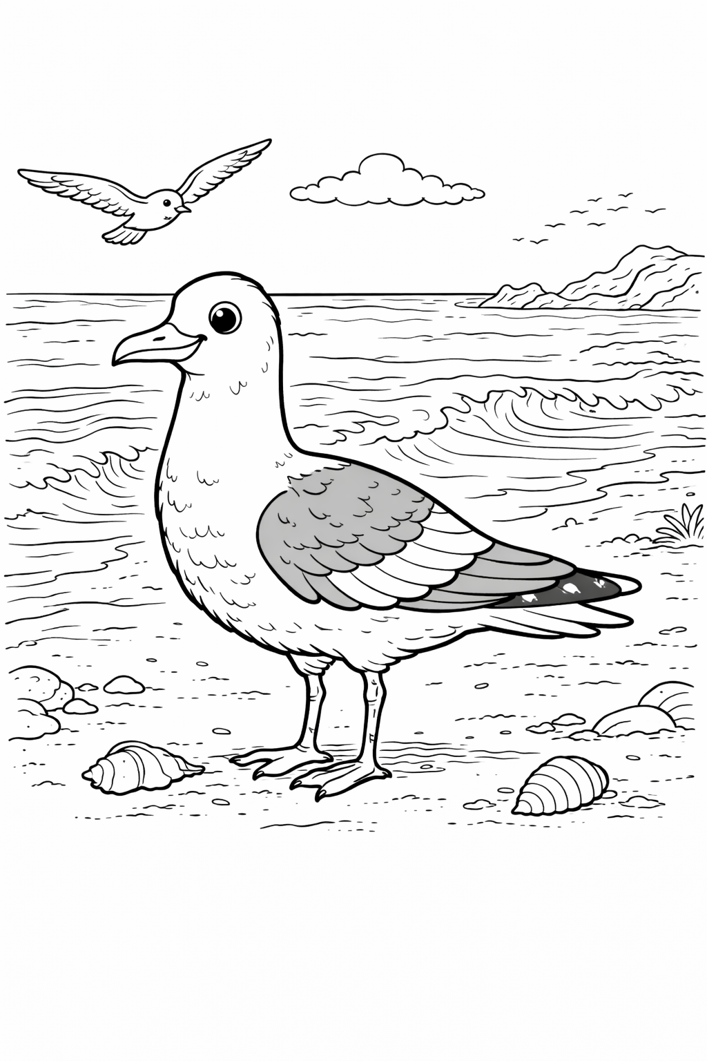 Möwe am Strand - Ausmalbild