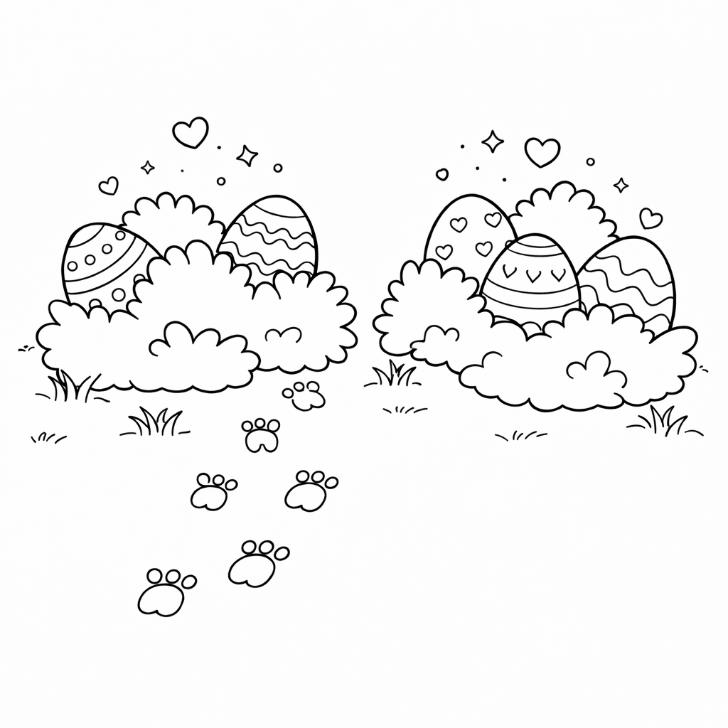 Ostereiersuche im Garten - Ausmalbild