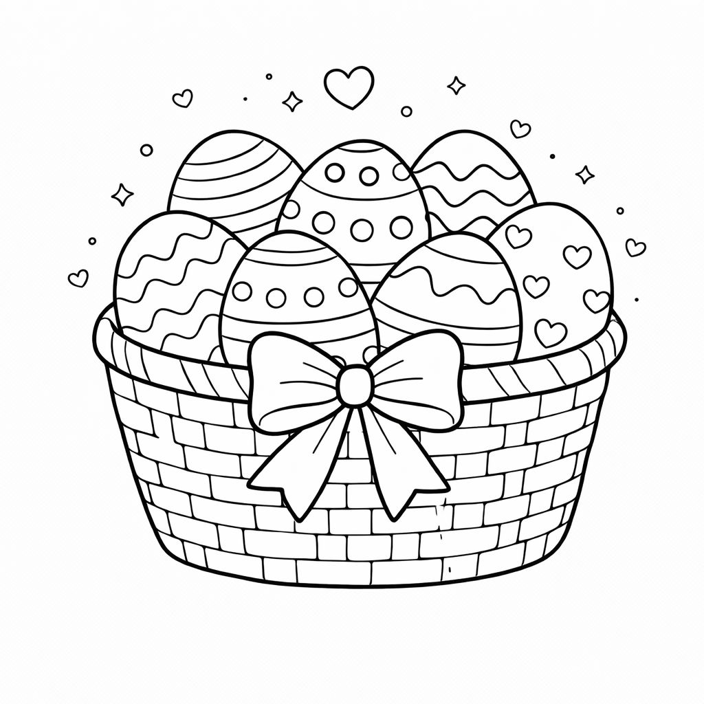 Osterkorb mit bunten Eiern - Ausmalbild