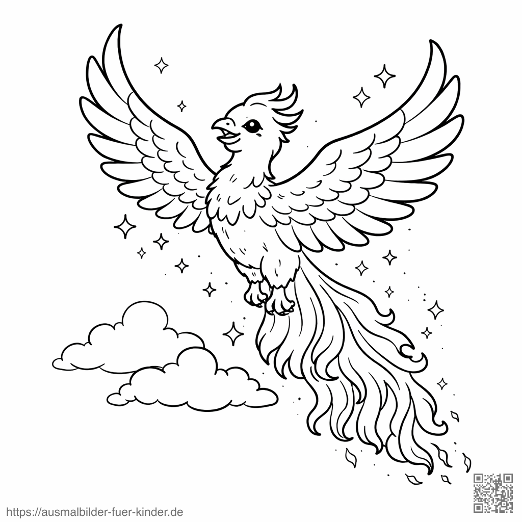 Phönix Fliegt Durch Den Himmel - Ausmalbild