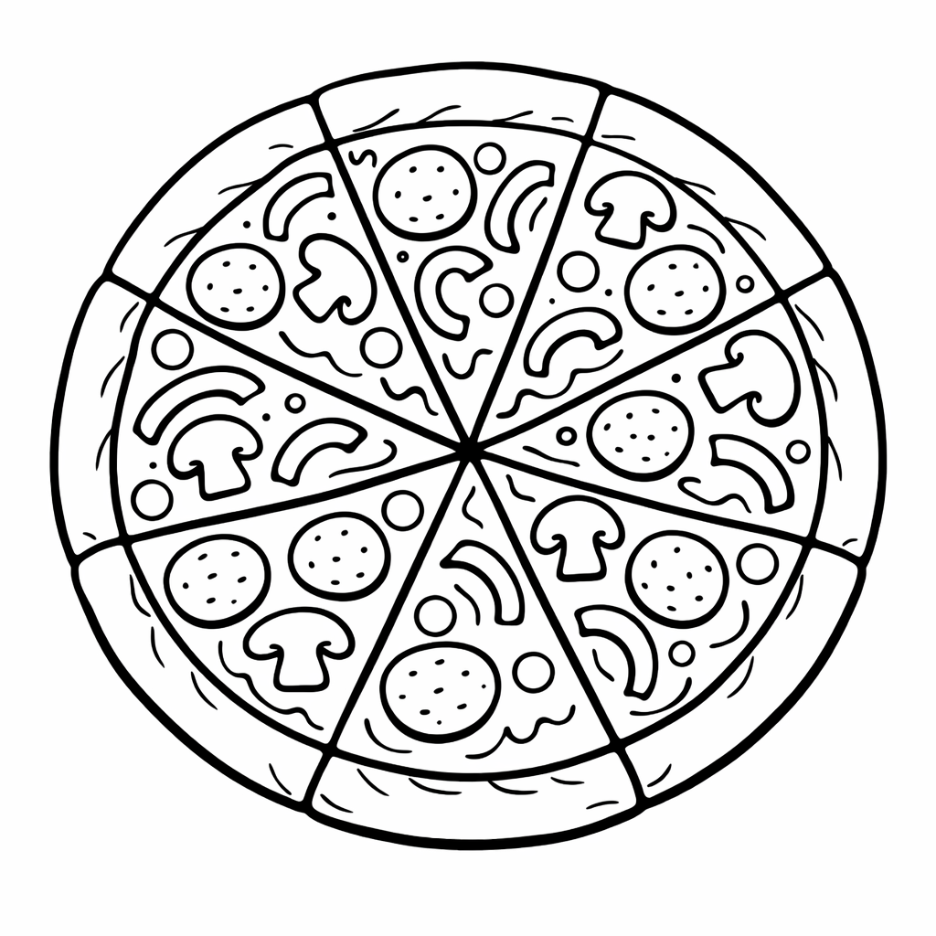 Pizza mit Toppings - Ausmalbild