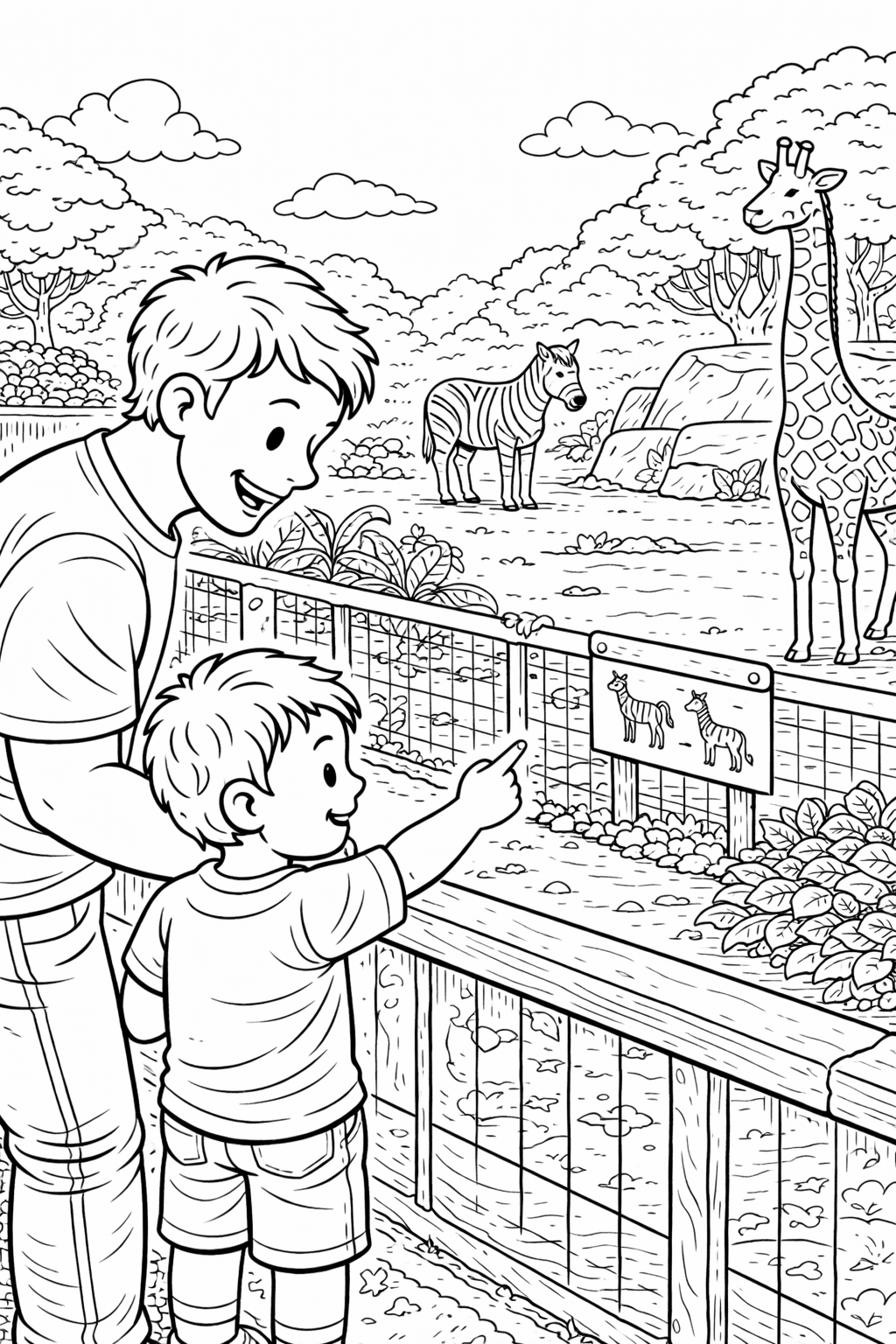 Vater und Kind im Zoo - Ausmalbild