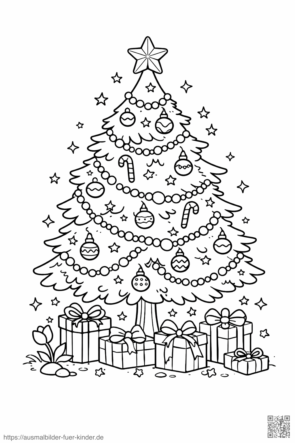 Weihnachtsbaum mit Geschenken - Ausmalbild