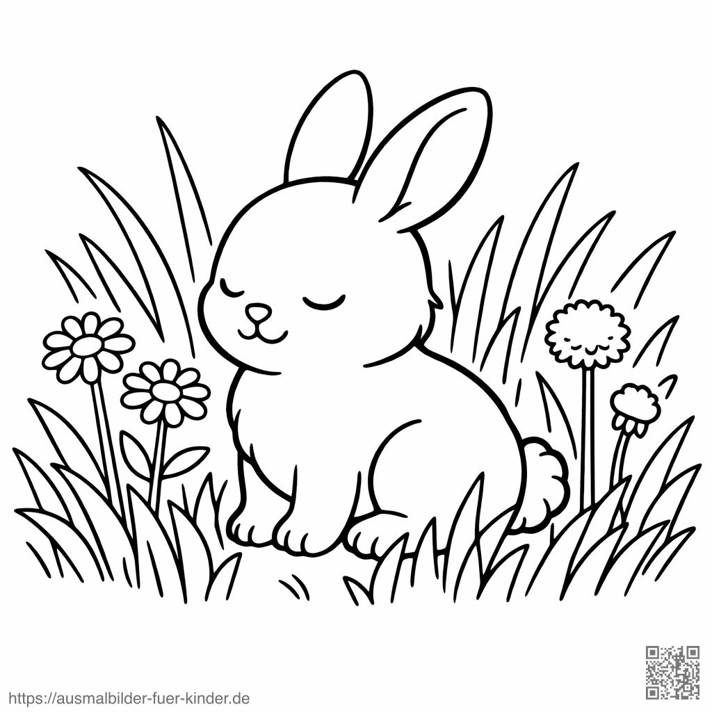 Hase im Gras 2 - Ausmalbild